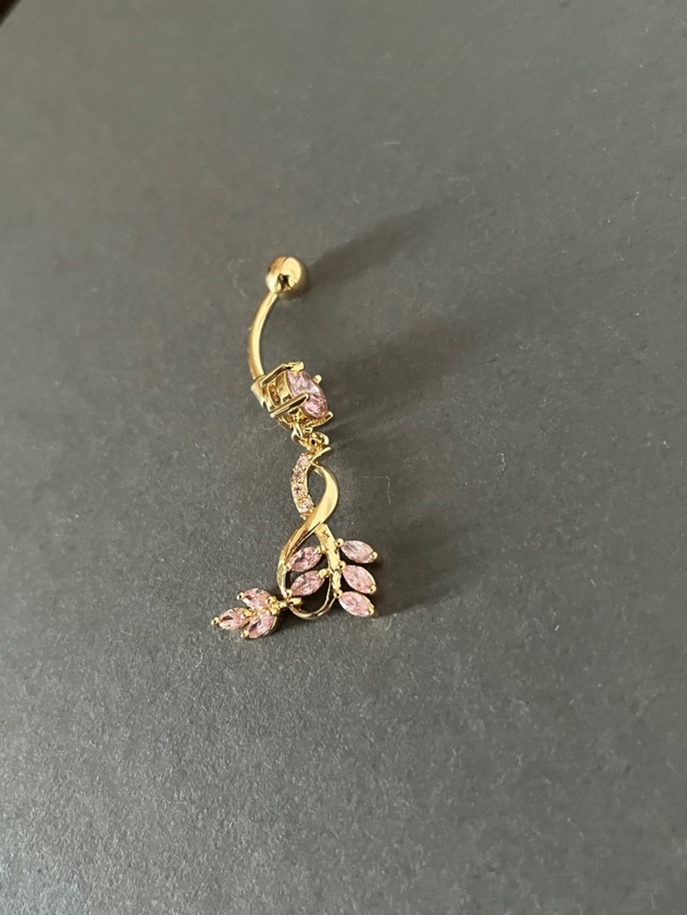 Gold-Tone Pink Crystal music note Navel belly button ring
